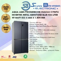 AQUA AQR-TTD546RBC(CB) KULKAS 4 PINTU INVERTER METAL GEMSTONE BLUE 456 LITER 49 WATT 833 X 666 X 1.8