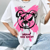 NG11 Break The Rules X Doodle Bear Printing tees Women T-Shirts Casual Soft Short Sleeve