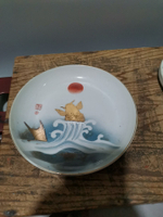 日本回流瓷器古董明治大正時期鯉魚躍龍門盤。金鯉。手繪。保真包