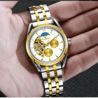 FNGEEN Men's Watches Fashion Six-Pin Three Eye Hollow Automatic Mechanical Watch Luminous Waterproof Men Wristwatches Relogio