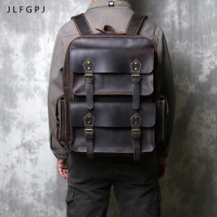 New Retro Crazy Horse Leather Backpack Men's Top Layer Leather Backpack Casual Outdoor Travel Bag Tide