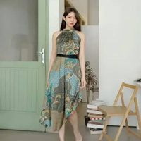 C2W Clothtowear Dress Batik Wanita All Size Satin Women's Clothes Halter Neck Loose Two Layer 640-SB