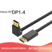90Degree Right Angle UP Down 1.5M 2M 3M 5M DP Cable Version 1.4 Elbow HD Displayport Large DP4K Support 144hz 8K 2K240hz 1080P