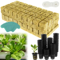 72Set Rock Wool Cubes for Hydroponics Growing System 1.5in Rock Wool Planting Cubes Good Absorption Hydroponics Mesh Net Cup Kit