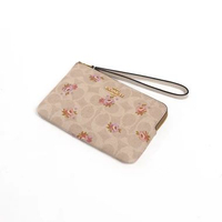Tas COACH MONOGRAM IVORY WHITE BEIGE FLOWER ZIP MINI CLUTCH WITH HANDLE 100% ORIGINAL 16X10CM