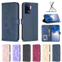 Wallet Flip Case Cover For OPPO A76 A36 A96 A16 A54S A54 A55 A15 A7 A74 A94 A93 5G A72 A52 A92 3D Lucky Grass Protect Phone Case