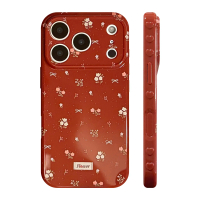 เคสไอโฟนรุ่นใหม่ ปกป้องเต็มพื้นที่ หน้าจอใหญ่ ลายดอกไม้สีส้มแดง รุ่น 16 Pro Max / 15 Pro / 14 / 13 /