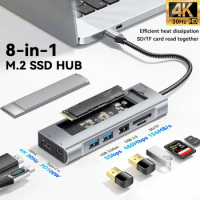 8 In 1 USB C Hub to 4K HDMI with M.2 SSD Box Interface USB C Adapter Splitter HUB Dock with TF SD Slot PD For MacBook Pro Air PC