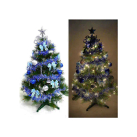 【摩達客】耶誕-1尺/1呎-30cm台灣製迷你裝飾白色聖誕樹(含雪藍銀松果系/含LED20燈彩光插電式/免組裝)