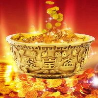 Basin Feng Shui Bowl Offering Water Treasure Fruit Altar Golden Brass Meditation Cup Holder Wealth Supplies Good Money Lucky