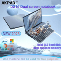 AKPAD Core i7 10750H Dual Screen Laptop 16 Inch (14 Inch Touch Screen) Gaming Laptop Notebook Computer DDR4 Windows 10 11 Pro