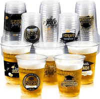 50 Pack Graduation Decorations Class of 2025 16 Oz Black and Gold Graduation Clear Plastic Cups Part