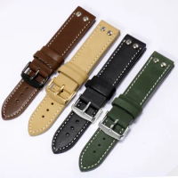 Yopo 20 22mm Genuine leather strap black army green khaki brown with nail bracelet Replacement belt for men's watch accessories