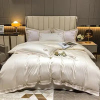 Luxury Egyptian Cotton Embroidery Bedding Set King Queen Size Super Soft Duvet Cover Fitted Bed Sheet Pillowcases Mattress Cover