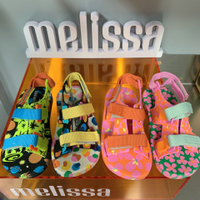 Melissa รองเท้าเด็ก 2024 รองเท้าแตะเด็กใหม่ Melissa รองเท้าผ้าใบตีนตุ๊กแกแบบแบนสำหรับเด็กชายและเด็กหญิงรองเท้าเจลลี่ ~