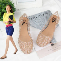 Summer women sandals flat-soled crystal clogs hollow flat-soled slip-ons shallow mouth Roman jelly shoes beach sandals