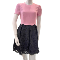 VALENTINO品牌經典優雅時髦風洋裝(粉紅拼黑色蕾絲裙)IT38