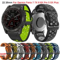 22 26mm Silicone Quick Release Watch Strap For Garmin Fenix 7 7X 6 6X Pro 5 5X Plus EPIX Fenix 3 3HR Quickfit Wristband Bracelet