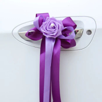 4Pcs Door Handles Wedding Car Decoration Rearview Mirror Silk Flower Ribbons Wedding Decoration Auto Flowers Festival Supplies