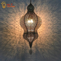 Southeast Asia Thai Design Hollow Out Carved Pendant Lights Iron Art Industrial Led E27 Hanging Lamp Restaurant Cafe Hotel Bar