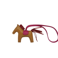 HERMES RODEO 小馬造型拼色小羊皮鑰匙圈/吊飾/掛飾(小)(金棕拼玫瑰色)