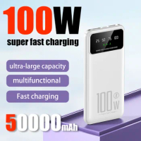 50000mAh 100W High Capacity Fast Charging Power Bank Portable Charger Battery Pack Powerbank For iPhone Huawei Samsung 2024