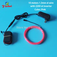 1.3mm 10M EL Inverter Flexible LED Thread Neon Light Glow Waterproof EL Wire Rope Cable By AC220V For Costume Party Decoration