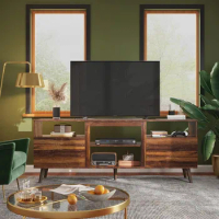 TV Stand for 65" TV, TV Console Cabinet, Open Shelves Entertainment Center for Living Room and Bedroom, Retro Brown