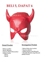 D683 Leather baju cosplay pria wanita dewasa bentuk topeng bertanduk bahan kulit BDSM iblis setan be