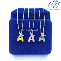 Kalung Perak Anak Asli Sier 925 Lapis Emas Putih Rantai Liontin Huruf Alfabet / Kalung Miku Miku - P