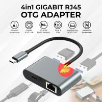 USB Type-C to Ethernet RJ45 OTG PD 60W Charger Adapter 4in1 LAN Gigabit HUB Converter Connector Adap