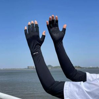防曬手套男夏季冰絲開車騎行防紫外線露指冰袖男士長護臂袖套