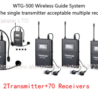 New Takstar WTG-500/ WTG 500 UHF Wireless Audio System For Church Gatherings Tourist Guide/Teaching (2Transmitter+70 Receivers)