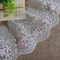 2Yards Pink Handmade DIY Clothing Accessories Floral Embroidery Lace Fabric Curtains Sofa Lace Trim For Wedding Dress 10cm wide
