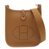 【二手名牌BRAND OFF】HERMES 愛馬仕 棕色 Taurillon牛皮 Mini Evelyne 肩背包 金扣 W刻