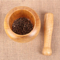 Wood Mortar Pestle Set Washable Spice Pepper Crusher Portable Herbs Grinder Smooth Surface Garlic Mixing Bowl Kitchen Tool