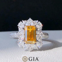 GIA 1.10ct Fancy Intense Orange Yellow Diamonds Solid 18K Gold Wedding Engagement Female Rings for Women Fine Diamonds Ring TX