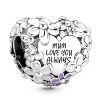 Original Moments Mum Daisy Heart Beads Charm Fit Pan Women 925 Sterling Silver Bracelet Bangle Jewelry