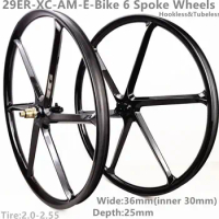 29er mountain bike Carbon 6 Spoke wheels Wide inner 30mm depth 25mm XC AM E-Bike MTB Wheelset 29inch carbon Six spoke Wheels