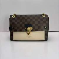 （Preowned）LV - Brown Damier checkered leather messenger bag with white leather trim，53336