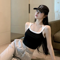 【D.studio】韓版拼色交叉性感短版背心(帶胸墊免穿內衣上衣小可愛女裝 背心女衣服短版上衣短板上衣 V260)