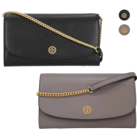 【TORY BURCH】ROBINSON 防刮翻蓋WOC斜背包 黑色/大象灰(贈原廠紙袋防塵袋/母親節送禮)