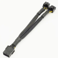 20cm Braided Y-Splitter GPU Adapter Cable PCIe 8 Pin Female To Dual 2X8 Pin(6+2) Male PCI Express Power Adapter Extension Cable