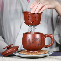 紫砂杯子帶蓋過濾內膽茶漏泡茶杯茶水分離辦公室男士陶瓷水杯女士
