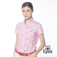 【Lynx Golf】女款吸排涼感山貓小花點點圖樣後領包邊帶設計短袖立領POLO衫/高爾夫球衫-粉紅色