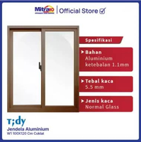 Jendela Double Sliding Aluminium 100x120cm Coklat W1 - Tidy [INCLUDE PACKING KAYU] -