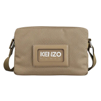 【KENZO】KENZO GRAPHY白字皮標尼龍拉鍊斜背包(棕褐)