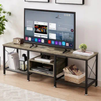 Industrial TV Stand for 75 Inch Television Cabinet 3-Tier Console With Open Storage Shelves Bedroom Grey Table Stands Living