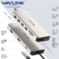 WAVLINK USB C Hub Triple Monitor 12-in-1 Laptop Docking Station Multiport Adapter With Dual 4K HDMI For MacBook/Dell/HP/Lenovo