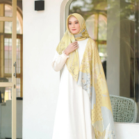 NISKALLA Laser Cut Hijab Segi Empat Print Motif Hamna Warna Lemon